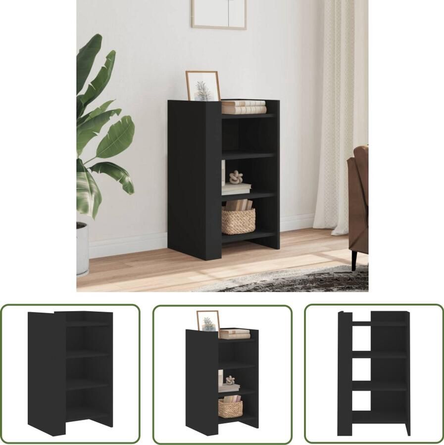 The Living Store Dressoir 45x35x75 cm bewerkt hout zwart Dressoir Houten Dressoir Zwart Dressoir Woonkamermeubilair Opbergkast