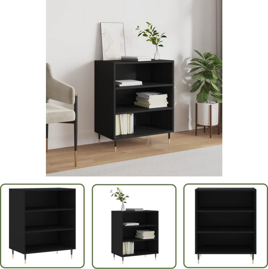 The Living Store Dressoir 57x35x70 cm bewerkt hout zwart Dressoir Zwarte Kast Houten Dressoir Opbergkast Salontafel