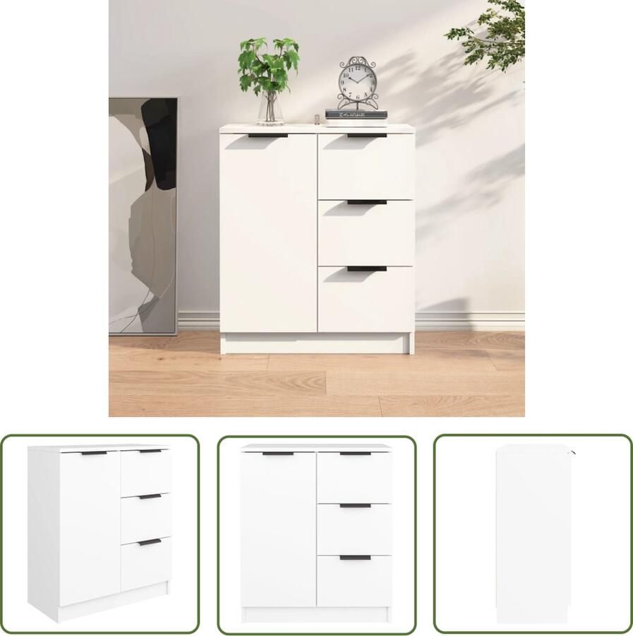 The Living Store Dressoir 60x30x70 cm bewerkt hout wit Dressoir Bijzettafel Houten Meubels Minimalistisch Design Wit Furniture