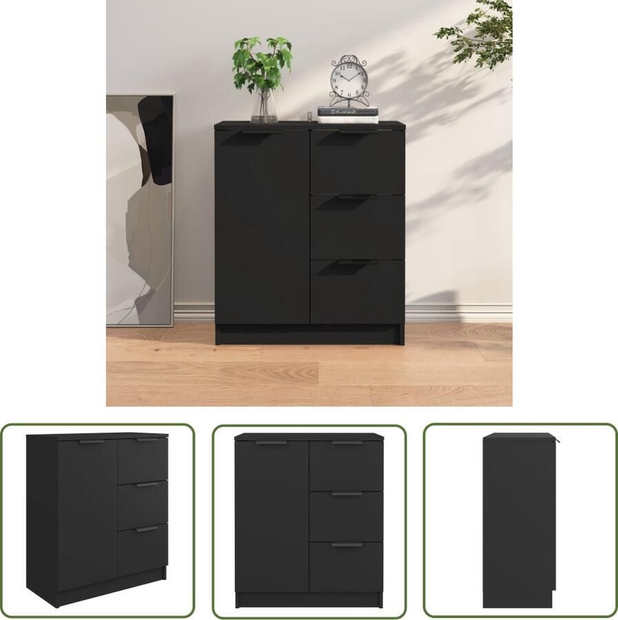 The Living Store Dressoir 60x30x70 cm bewerkt hout zwart Dressoir Houten Dressoir Tv-meubel Opbergkast Salontafel