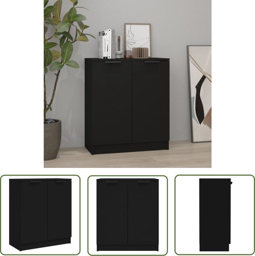 The Living Store Dressoir 60x30x70 cm bewerkt hout zwart Dressoir Houten Dressoir Black Dresser Tv Stand Side Table - Foto 2