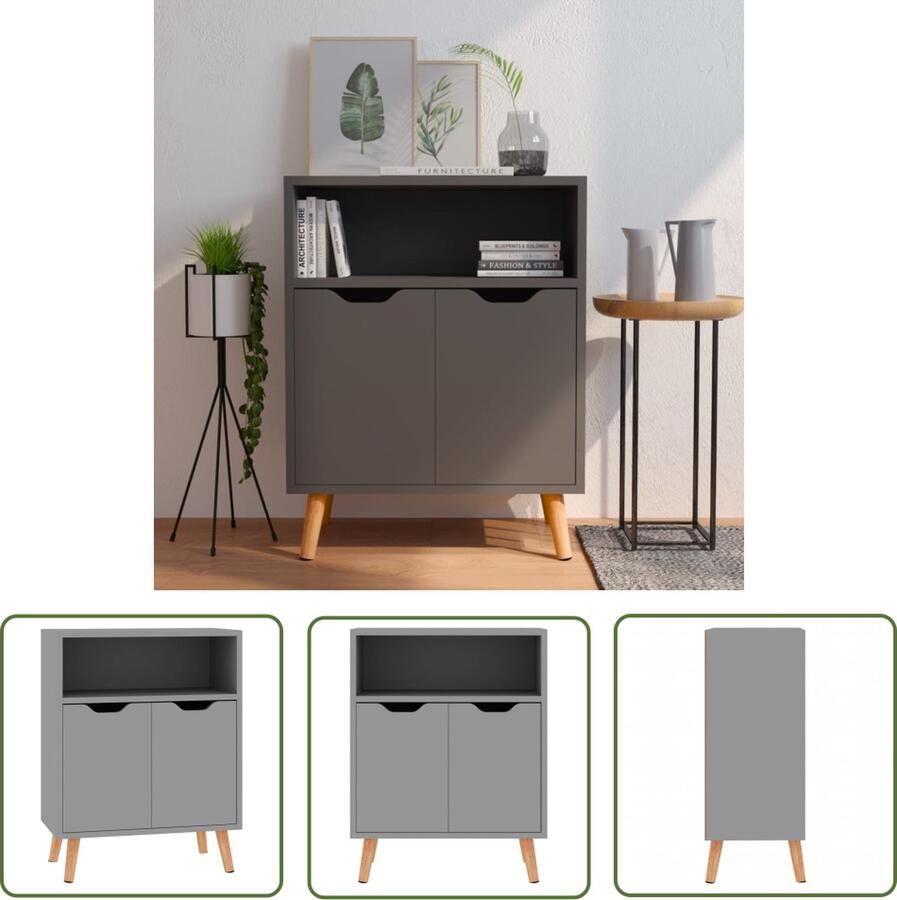 The Living Store Dressoir 60x30x72 cm bewerkt hout grijs Dressoir Bijzettafel Salontafel Tv Tafel Opbergmeubel
