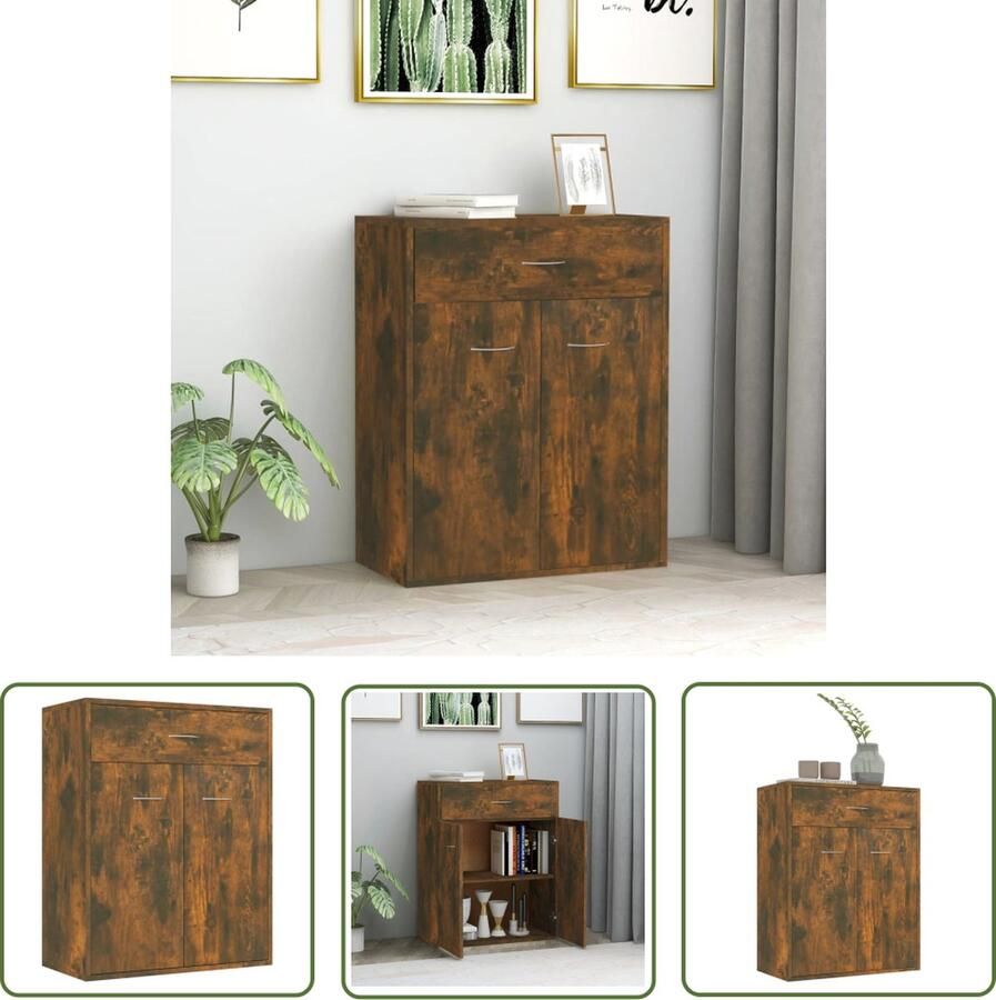 The Living Store Dressoir 60x30x75 cm bewerkt hout gerookt eikenkleurig Dressoir Meubels Houten Dressoir Vintage Dressoir Landelijk Dressoir