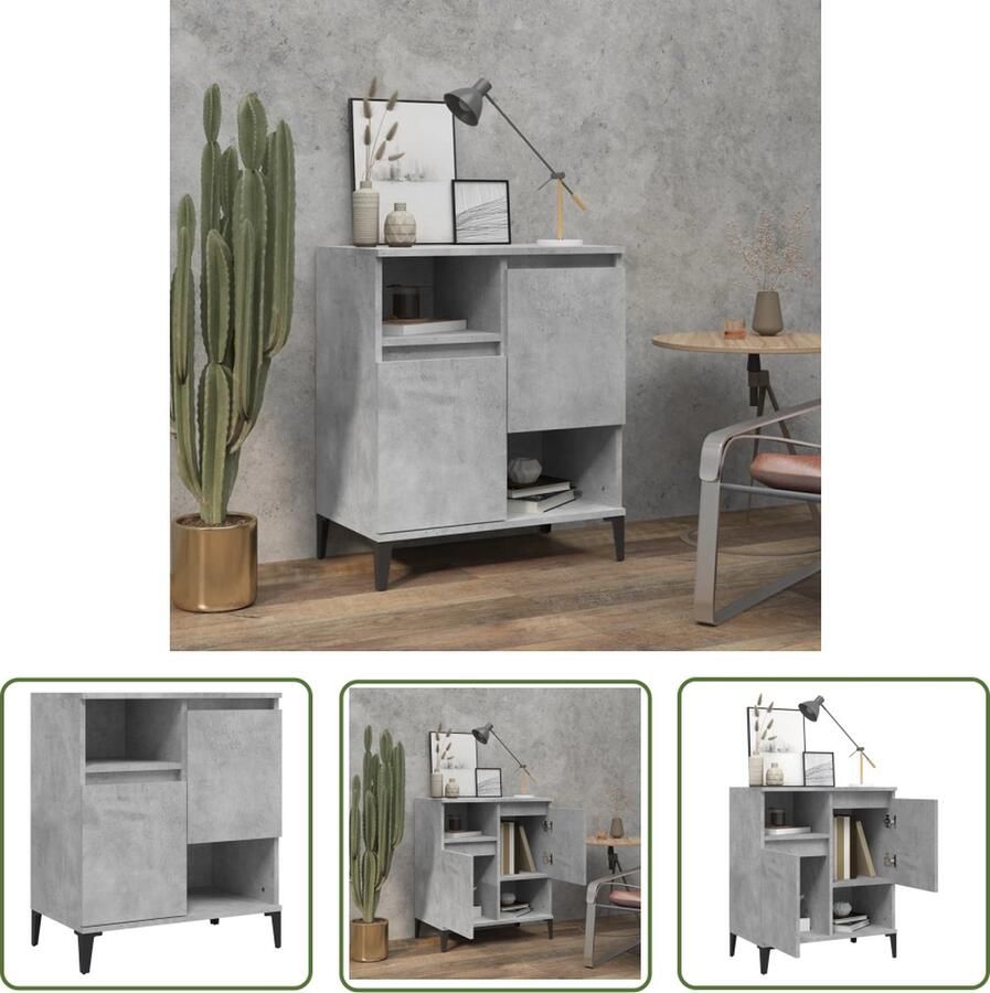 The Living Store Dressoir 60x35x70 cm bewerkt hout betongrijs Dressoir Houten Dressoir Grijze Dressoir Vintage Dressoir Opbergmeubel