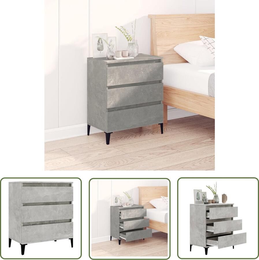 The Living Store Dressoir 60x35x70 cm bewerkt hout betongrijs Dressoir Meubels Houten Dressoir Grijze Dressoir Opberg Dresser