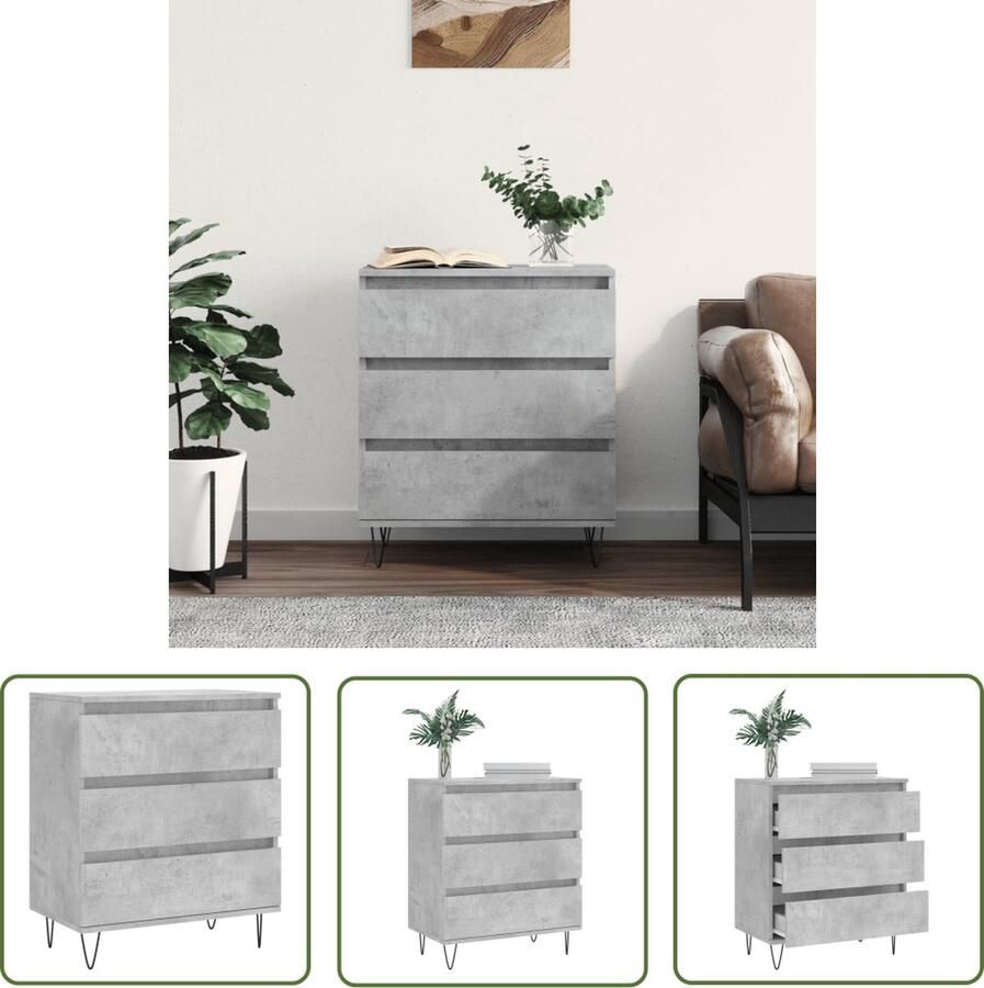 VidaXL Dressoir 60x35x70 cm bewerkt hout betongrijs Dressoir Houten Dressoir Grijze Dressoir Vintage Dressoir Industriële Dressoir