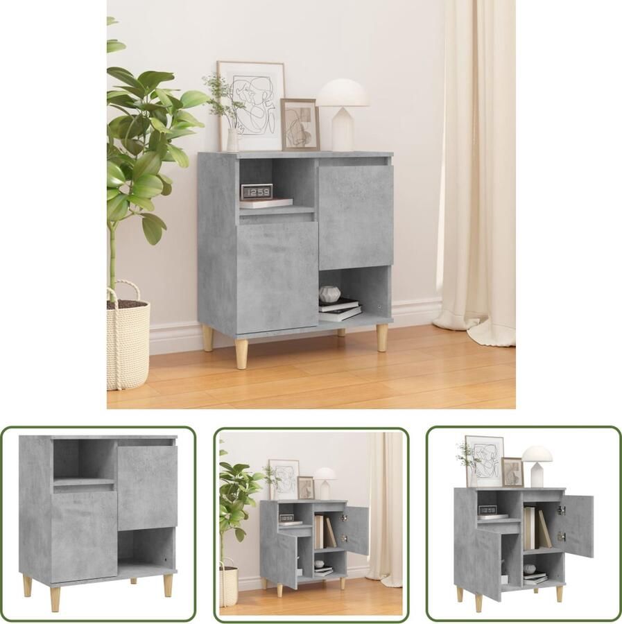 The Living Store Dressoir 60x35x70 cm bewerkt hout betongrijs Dressoir Houten Dressoir Betongrij Kast Opslagoplossing Woonkamermeubel