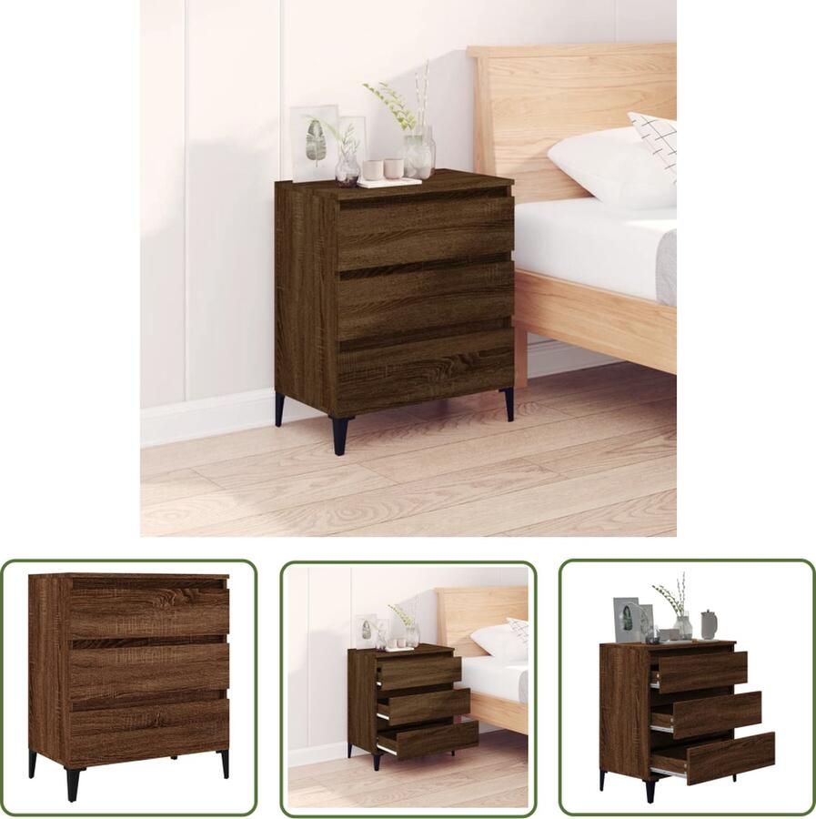 The Living Store Dressoir 60x35x70 cm bewerkt hout bruin eikenkleur Dressoir Kast Houten Dressoir Bruine Eiken Vintage Dressoir