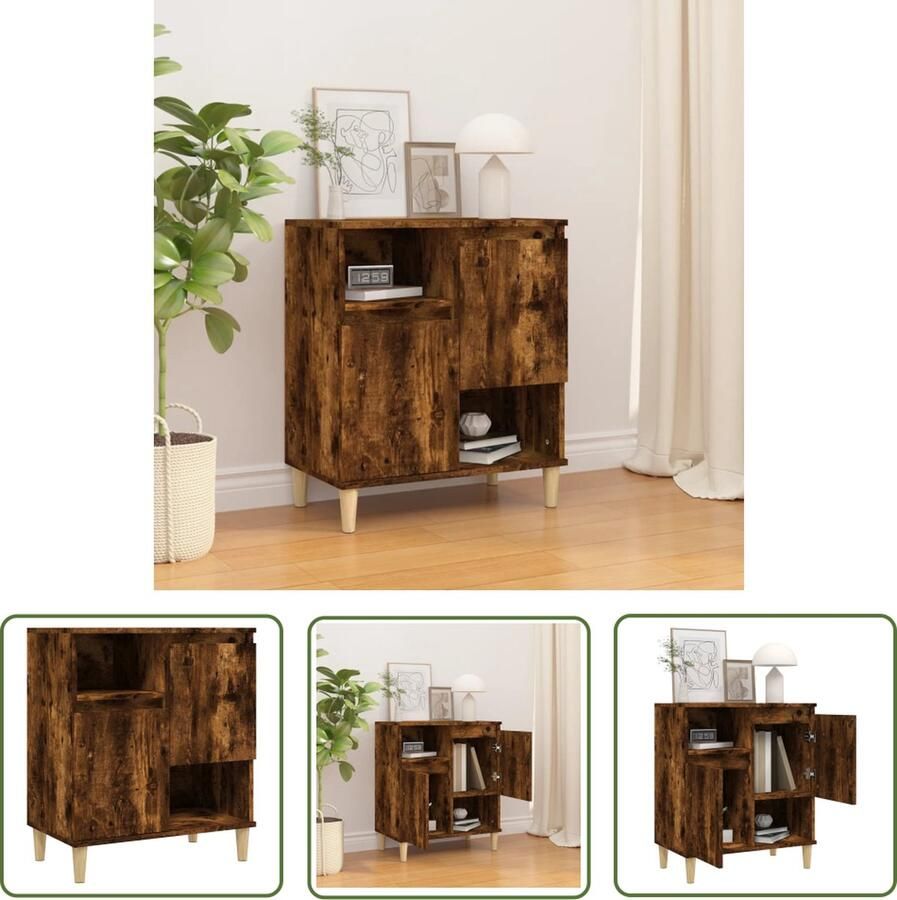The Living Store Dressoir 60x35x70 cm bewerkt hout gerookt eikenkleurig Dressoir Houten Dressoir Gerookte Eiken Kleur Vintage Dressoir Salontafel - Foto 3