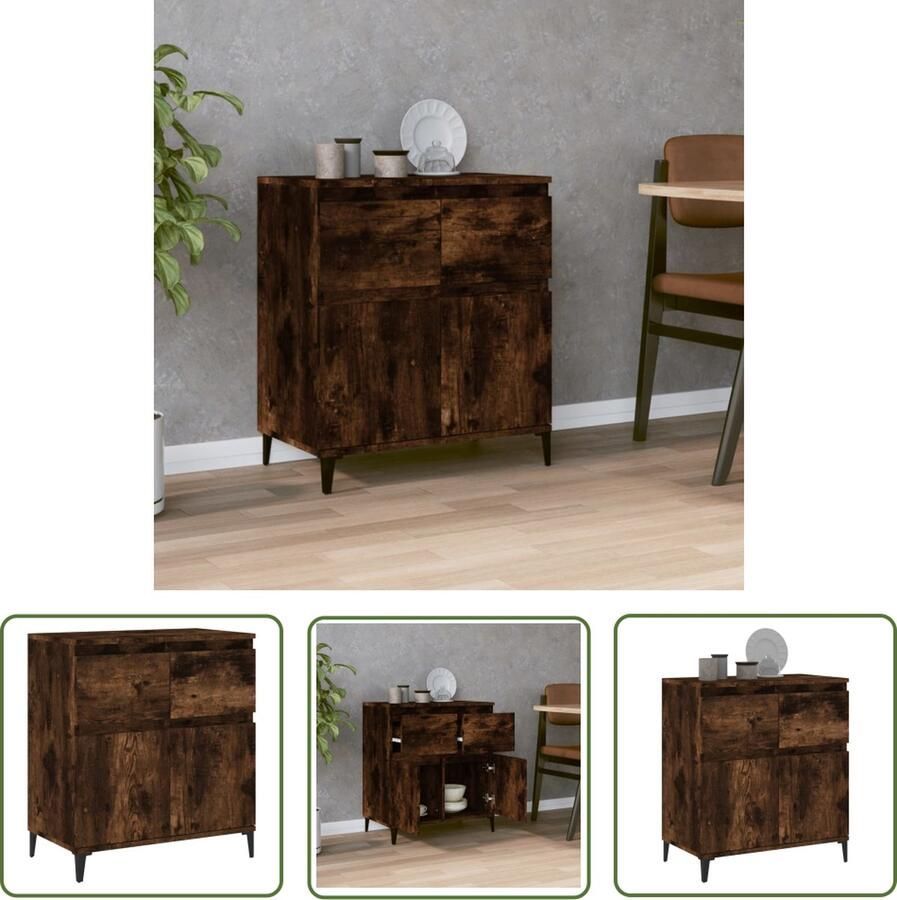 The Living Store Dressoir 60x35x70 cm bewerkt hout gerookt eikenkleurig Dressoir Houten Dressoir Gerookte Eiken Kleur Vintage Dressoir Salontafel - Foto 4