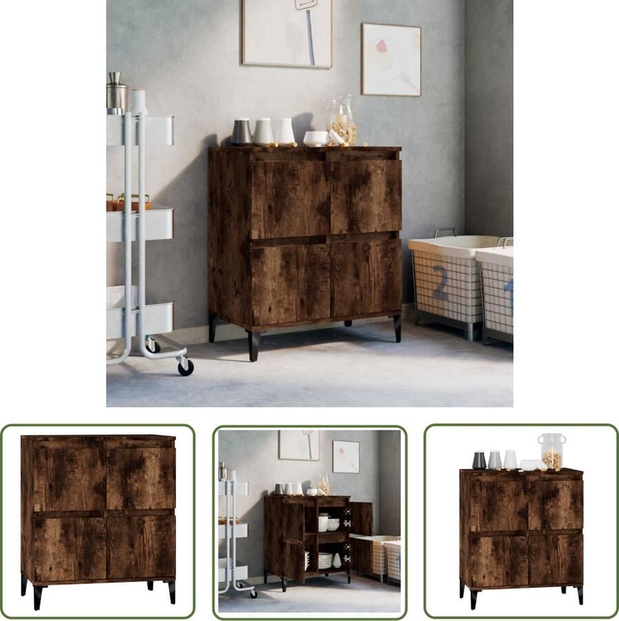 The Living Store Dressoir 60x35x70 cm bewerkt hout gerookt eikenkleurig Dressoir Houten Dressoir Gerookte Eiken Kleur Vintage Dressoir Salontafel - Foto 5