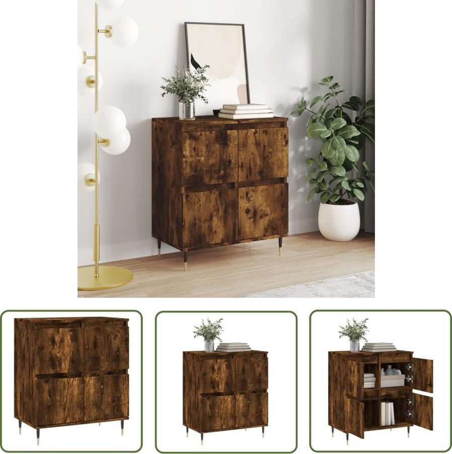 VidaXL Dressoir 60x35x70 cm bewerkt hout gerookt eikenkleurig Dressoir Houten Dressoir Vintage Dressoir Landelijk Dressoir Bruine Dressoir - Foto 3