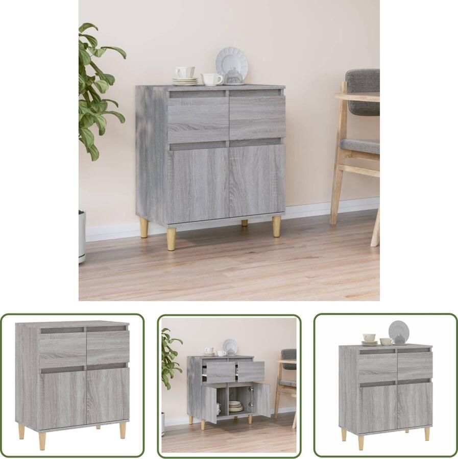 The Living Store Dressoir 60x35x70 cm bewerkt hout grijs sonoma eikenkleurig Dressoir Commode Houten Dressoir Salontafel Opbergmeubilair