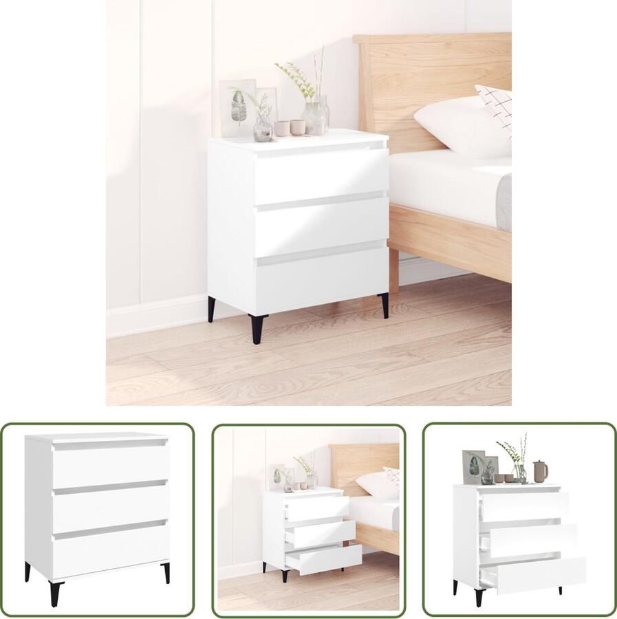 The Living Store Dressoir 60x35x70 cm bewerkt hout wit Dressoir Minimalistische Kast Houten Kast Wit Dressoir Opbergkast