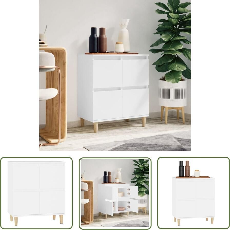The Living Store Dressoir 60x35x70 cm bewerkt hout wit Dressoir Houten Dressoir Wit Dressoir Opbergmeubel Salontafel - Foto 3