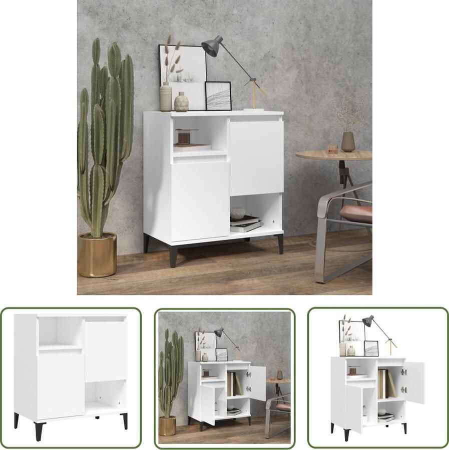 The Living Store Dressoir 60x35x70 cm bewerkt hout wit Dressoir Houten Dressoir Wit Dressoir Opbergmeubel Salontafel - Foto 2