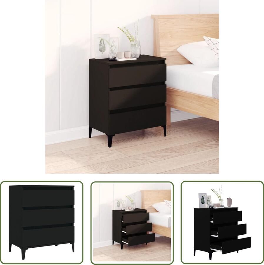 The Living Store Dressoir 60x35x70 cm bewerkt hout zwart Dressoir Commode Houten Dressoir Zwart Dressoir Modern Dressoir