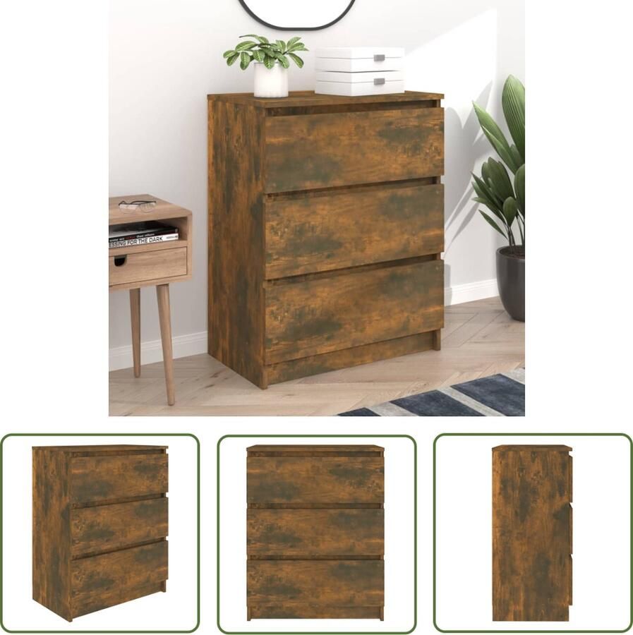 The Living Store Dressoir 60x35x76 cm bewerkt hout gerookt eikenkleurig Dressoir Houten Dressoir Vintage Dressoir Landelijke Dressoir Modern Dressoir - Foto 2