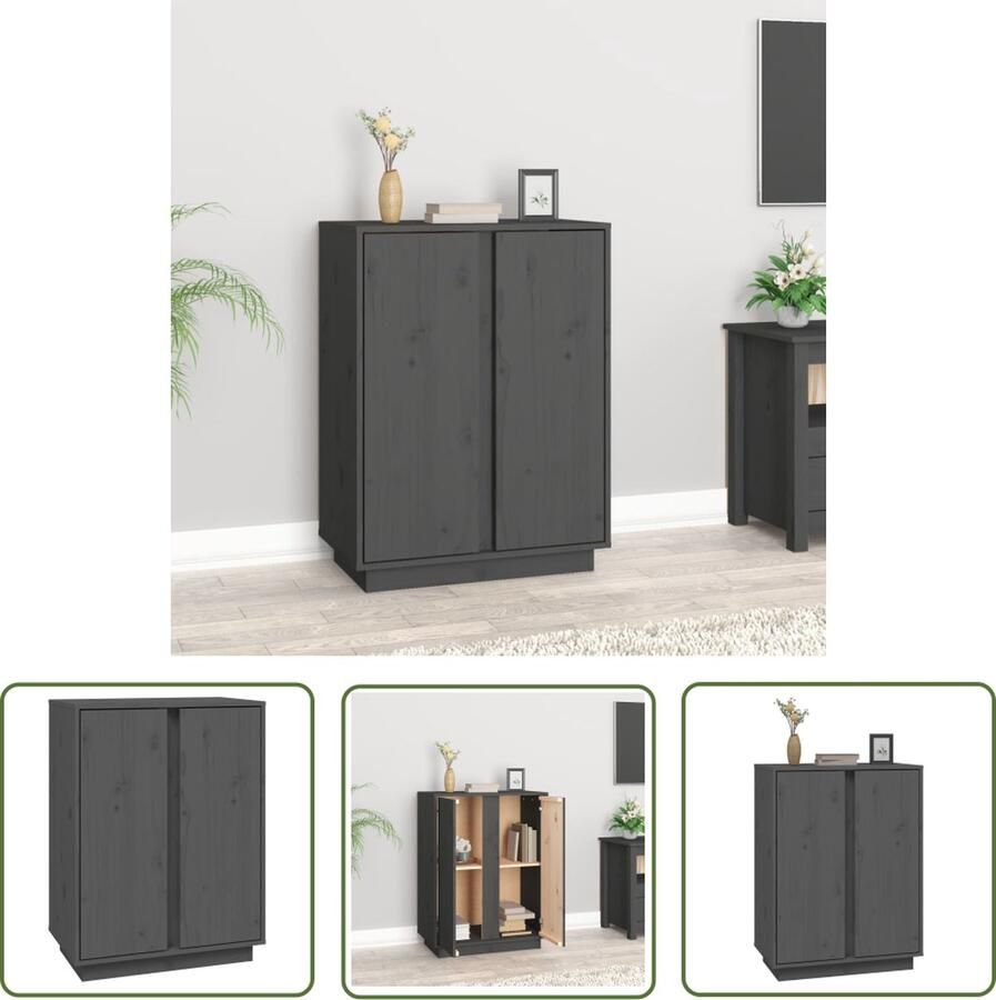 VidaXL Dressoir 60x35x80 cm massief grenenhout grijs Dressoir Houten Dressoir Grenenhouten Dressoir Vintage Dressoir Landelijk Dressoir - Foto 2