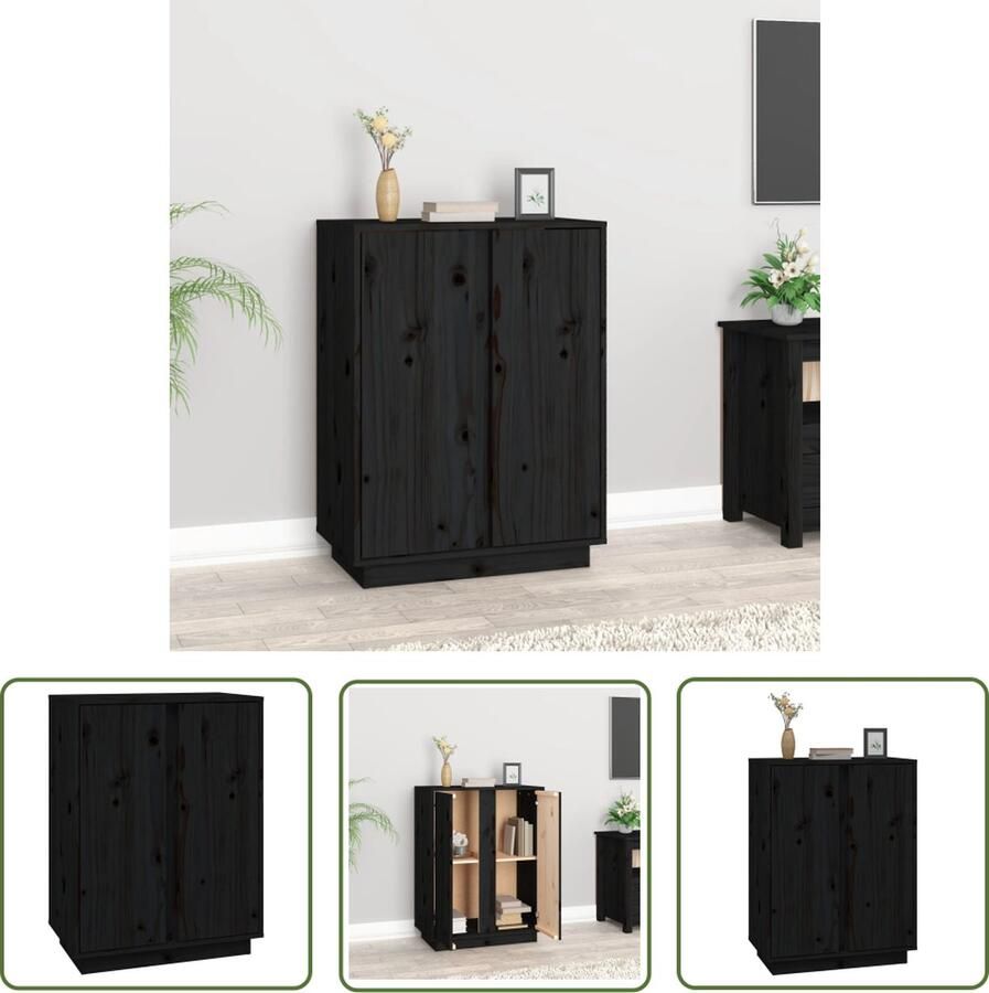 VidaXL Dressoir 60x35x80 cm massief grenenhout zwart Dressoir Houten Dressoir Grenenhouten Dressoir Black Dresser Vintage Dressoir