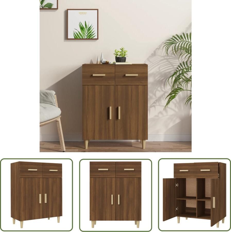 The Living Store Dressoir 69 5x34x89 cm bewerkt hout bruin eikenkleur Dressoir Houten Dressoir Vintage Dressoir Landelijk Dressoir Bruine Eiken Dressoir