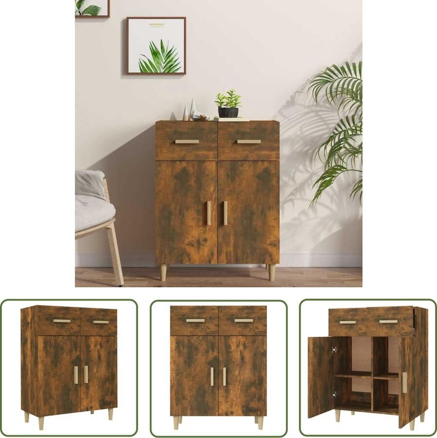 The Living Store Dressoir 69 5x34x89 cm bewerkt hout gerookt eikenkleurig Dressoir Meubels Houten Dressoir Vintage Dressoir Landelijk Dressoir