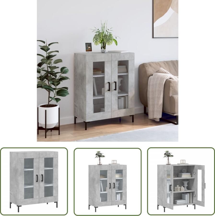 The Living Store Dressoir 69 5x34x90 cm bewerkt hout betongrijs Dressoir Betongrijs Houten Dressoir Vintage Dressoir Salontafel