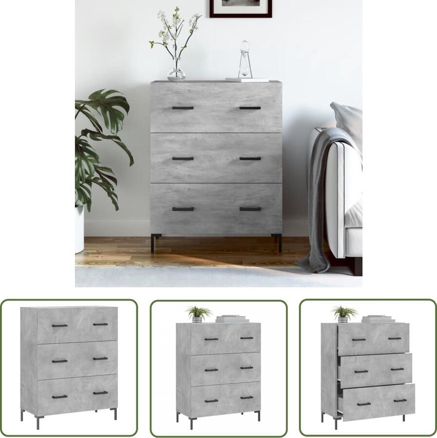 The Living Store Dressoir 69 5x34x90 cm bewerkt hout betongrijs Dressoir Opbergkast Woonkamerinrichting Houten Dressoir Grijze Dressoir - Foto 5