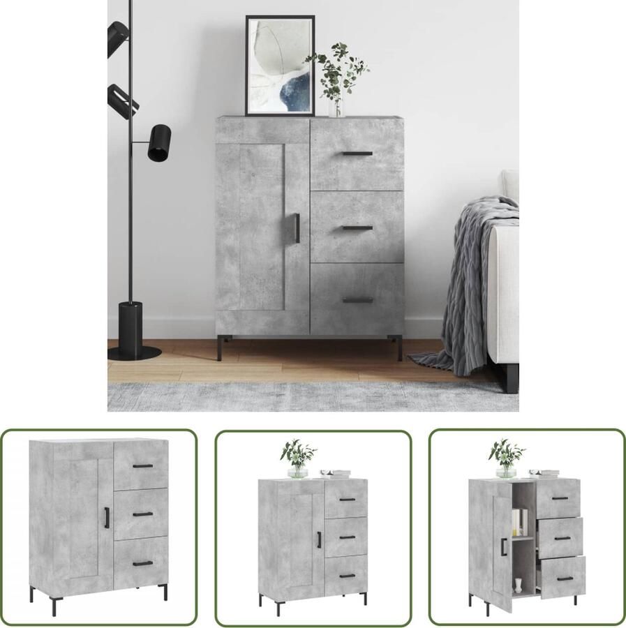 The Living Store Dressoir 69 5x34x90 cm bewerkt hout betongrijs Dressoir Vintage Dressoir Houten Dressoir Grijze Dressoir Salontafel
