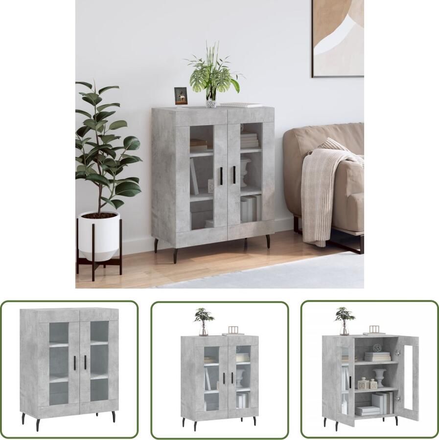 The Living Store Dressoir 69 5x34x90 cm bewerkt hout betongrijs Dressoir Vintage Houten Dressoir Grijze Dressoir Salontafel Tv Tafel