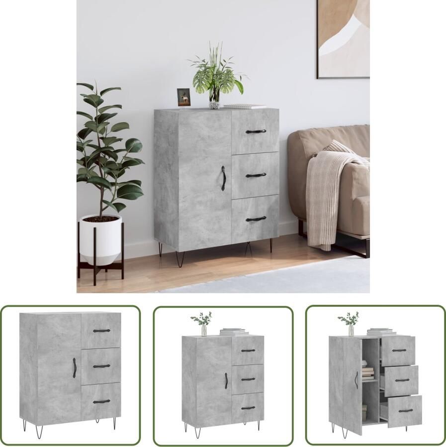 VidaXL The Living Store Dressoir 69 5x34x90 cm bewerkt hout betongrijs Dressoir Houten Dressoir Grijze Dressoir Vintage Dressoir Salontafel - Foto 4