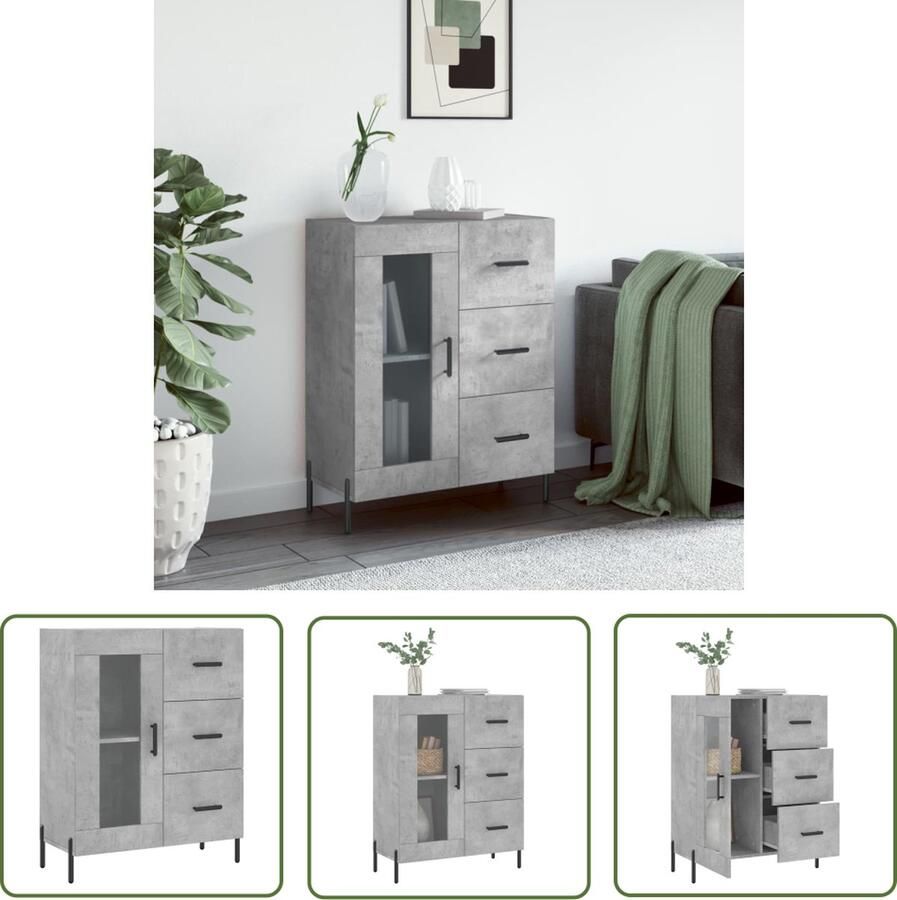 The Living Store Dressoir 69 5x34x90 cm bewerkt hout betongrijs Dressoir Houten Dressoir Grijze Dressoir Vintage Dressoir Salontafel