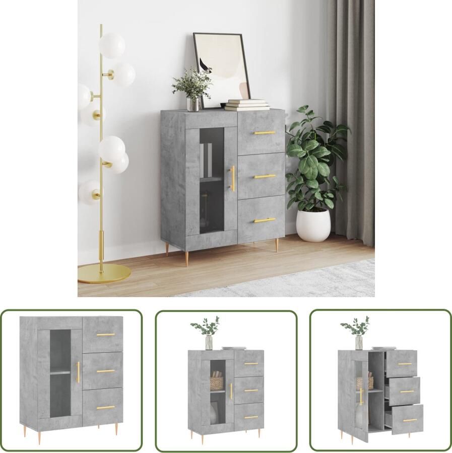 The Living Store Dressoir 69 5x34x90 cm bewerkt hout betongrijs Dressoir Tv-meubel Opbergkast Houten Dressoir Grijze Dressoir
