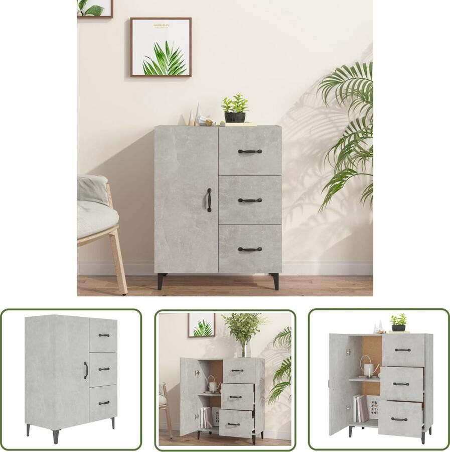 VidaXL Dressoir 69 5x34x90 cm bewerkt hout betongrijs Dressoir Houten Dressoir Grijze Dressoir Vintage Dressoir Industrieel Dressoir - Foto 4