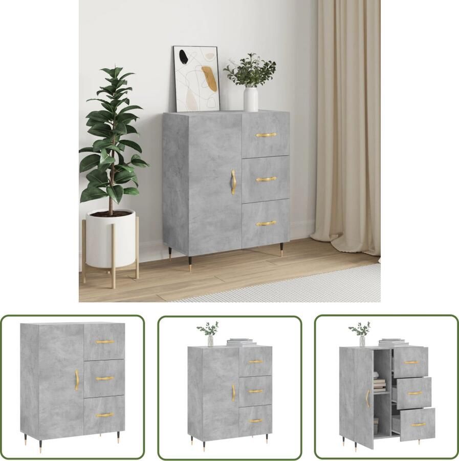 VidaXL Dressoir 69 5x34x90 cm bewerkt hout betongrijs Dressoir Houten Dressoir Grijze Dressoir Vintage Dressoir Industrieel Dressoir - Foto 3