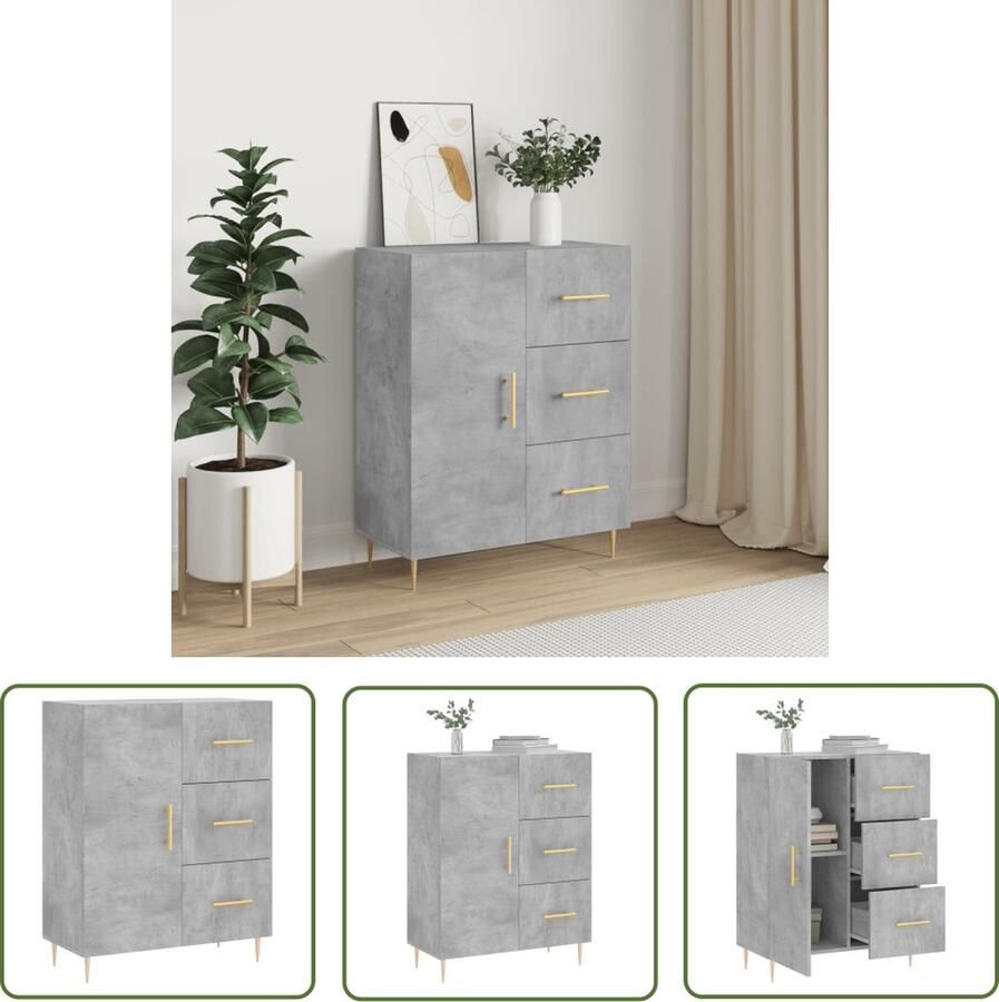 The Living Store Dressoir 69 5x34x90 cm bewerkt hout betongrijs Dressoir Opbergkast Woonkamerinrichting Houten Dressoir Grijze Dressoir - Foto 6