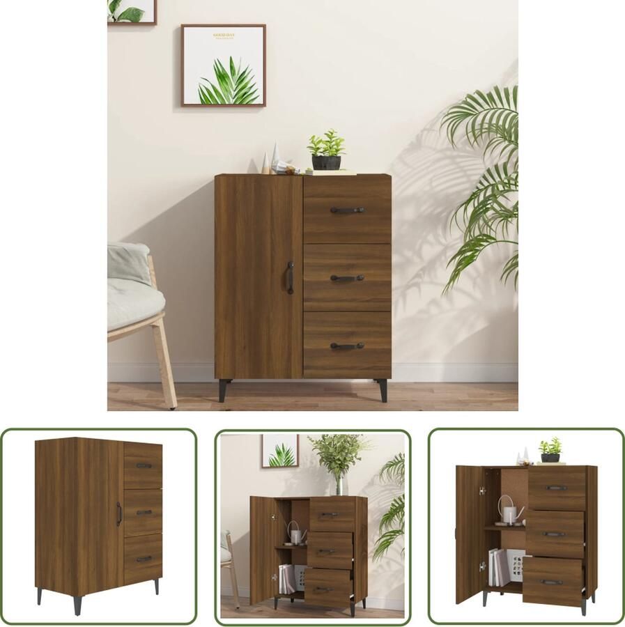 The Living Store Dressoir 69 5x34x90 cm bewerkt hout bruin eikenkleur Dressoir Bruine Eiken Houten Dressoir Vintage Dressoir Salontafel