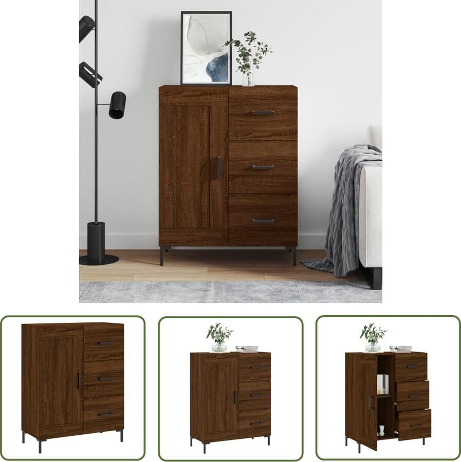The Living Store Dressoir 69 5x34x90 cm bewerkt hout bruin eikenkleur Dressoir Houten Dressoir Vintage Dressoir Landelijk Dressoir Bruine Dressoir