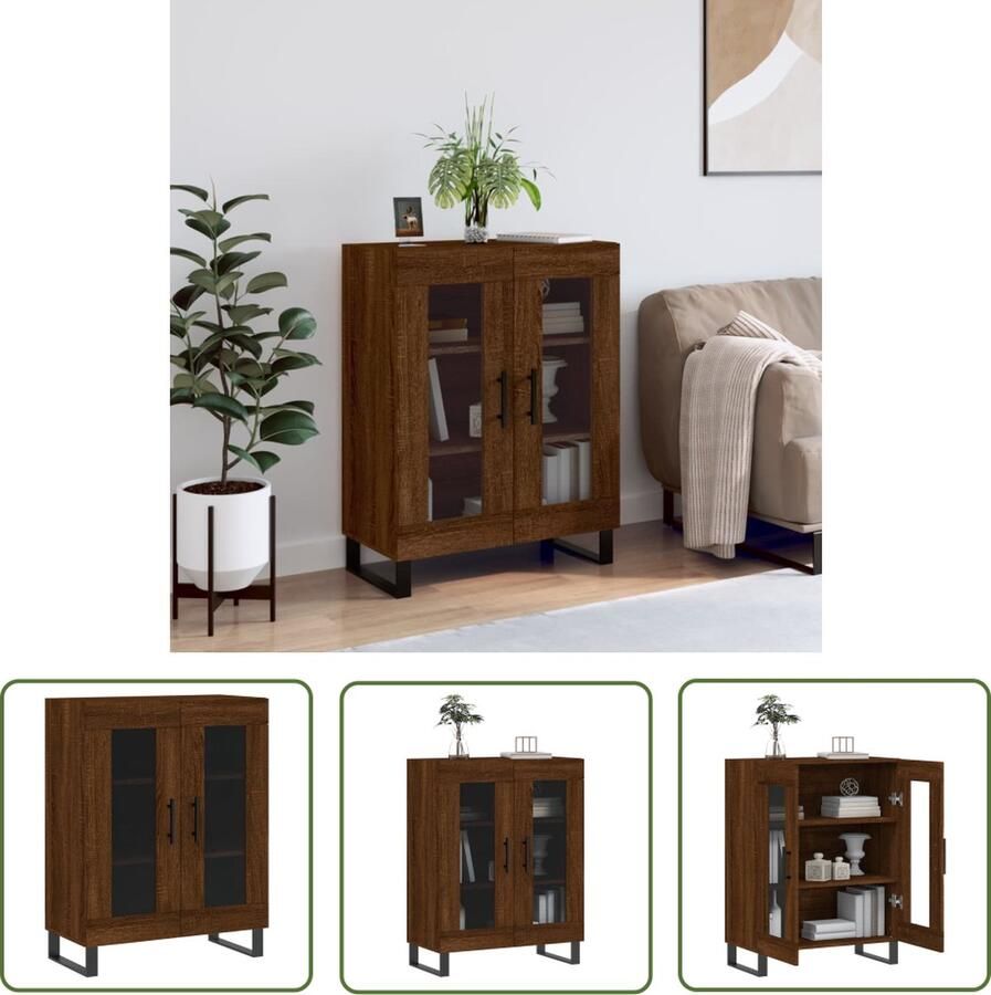 The Living Store Dressoir 69 5x34x90 cm bewerkt hout bruin eikenkleur Dressoir Houten Dressoir Vintage Dressoir Landelijk Dressoir Glas Dressoir