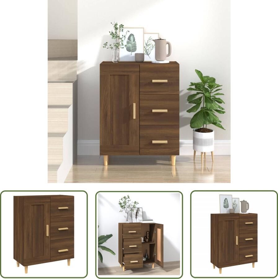 The Living Store Dressoir 69 5x34x90 cm bewerkt hout bruin eikenkleur Dressoir Bijzettafel Houten Kast Bruine Eiken Salontafel