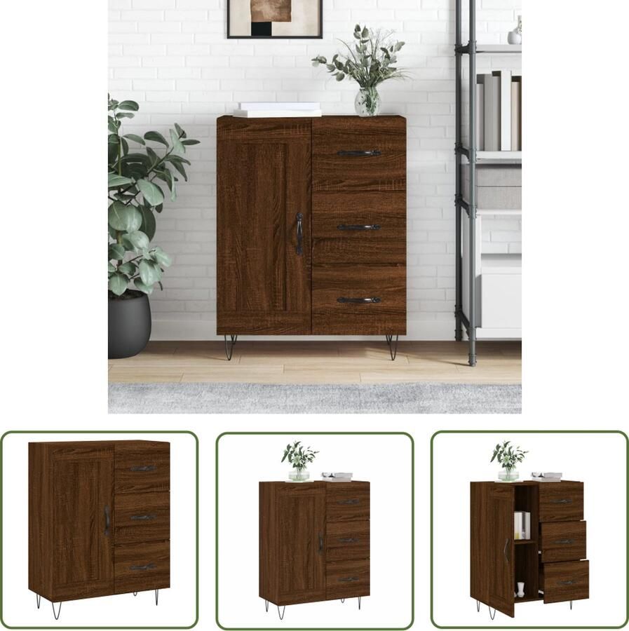 The Living Store Dressoir 69 5x34x90 cm bewerkt hout bruin eikenkleur Dressoir Houten Dressoir Vintage Dressoir Opbergmeubel Salontafel