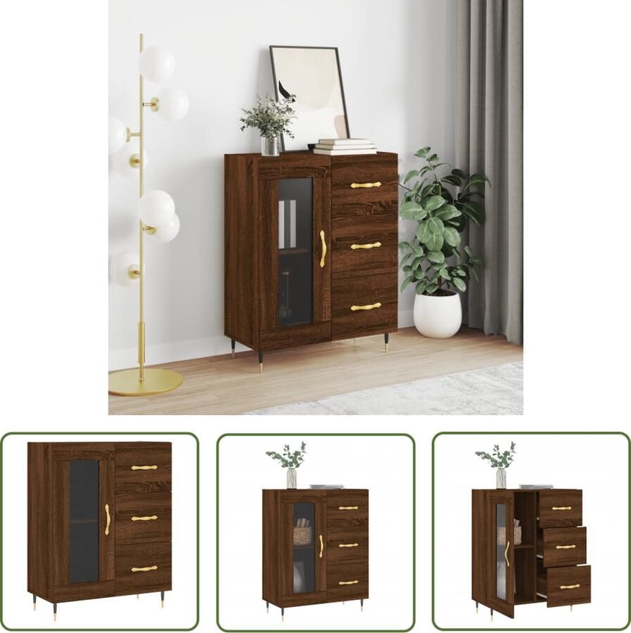 The Living Store Dressoir 69 5x34x90 cm bewerkt hout bruin eikenkleur Dressoir Houten Dressoir Vintage Dressoir Landelijk Dressoir Bruine Eiken Dressoir - Foto 6