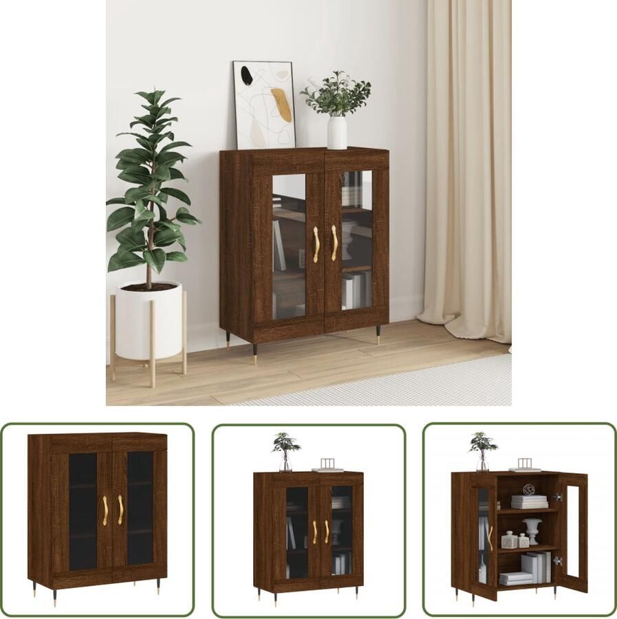 The Living Store Dressoir 69 5x34x90 cm bewerkt hout bruin eikenkleur Dressoir Houten Dressoir Vintage Dressoir Landelijk Dressoir Bruine Eiken Dressoir - Foto 5