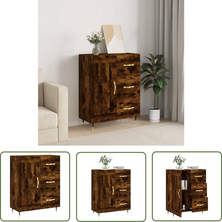 The Living Store Dressoir 69 5x34x90 cm bewerkt hout gerookt eikenkleurig Dressoir Vintage Houten Dressoir Landelijk Dressoir Salontafel Tv Tafel