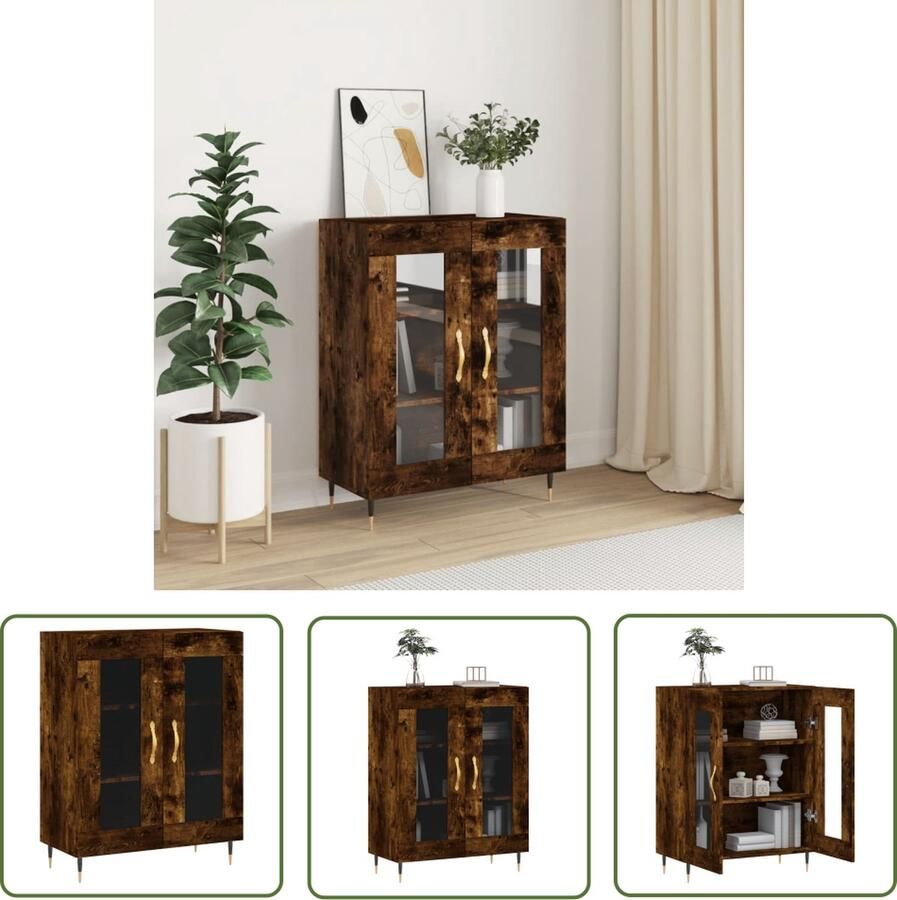 The Living Store Dressoir 69 5x34x90 cm bewerkt hout gerookt eikenkleurig Dressoir Houten Dressoir Vintage Dressoir Landelijk Dressoir Salontafel