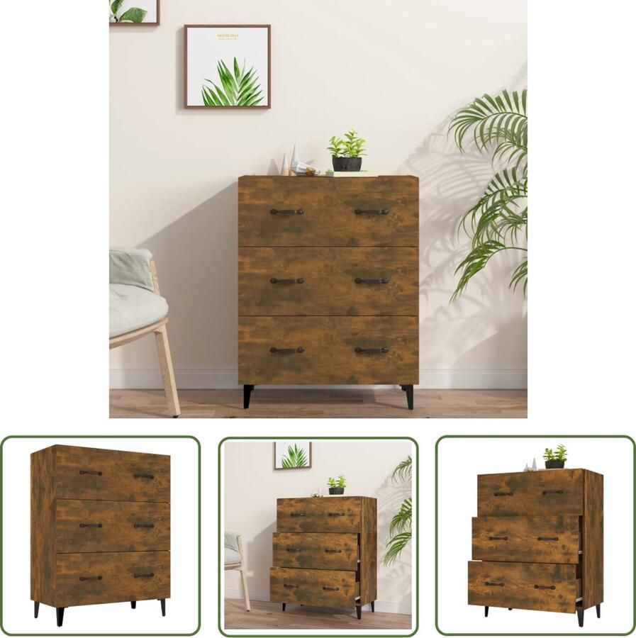 The Living Store Dressoir 69 5x34x90 cm bewerkt hout gerookt eikenkleurig Dressoir Houten Dressoir Vintage Dressoir Landelijk Dressoir Salontafel - Foto 2