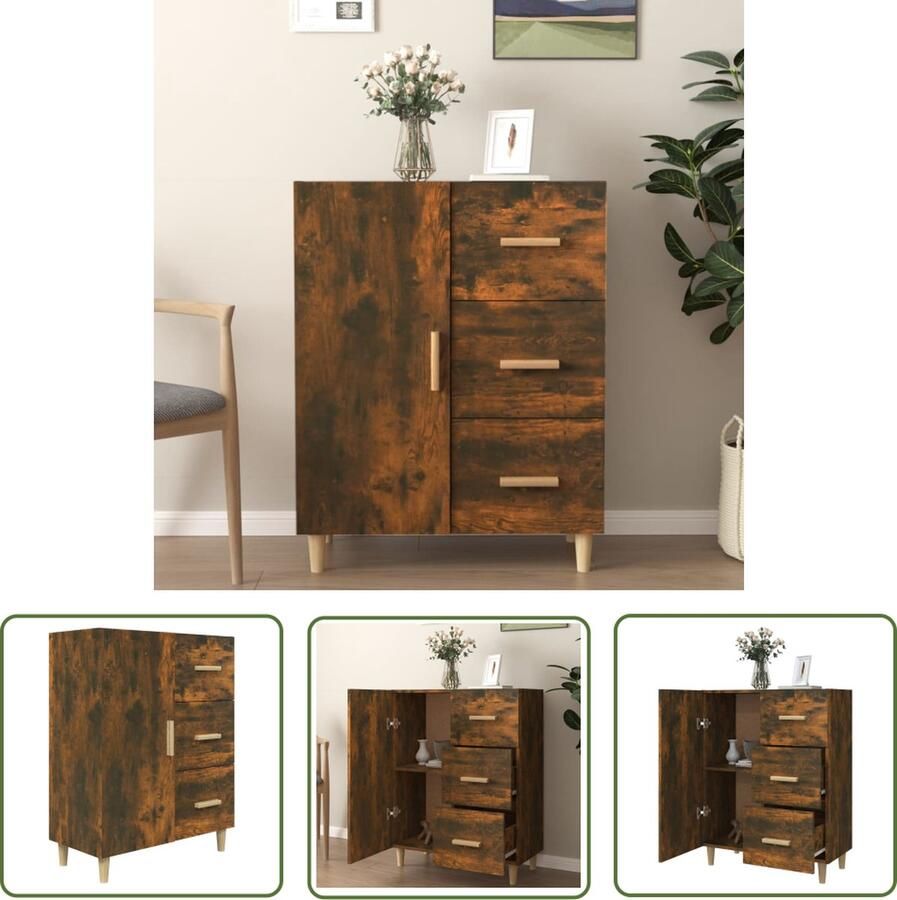 The Living Store Dressoir 69 5x34x90 cm bewerkt hout gerookt eikenkleurig Dressoir Klassiek Dressoir Houten Dressoir Bruine Dressoir Vintage Dressoir - Foto 13
