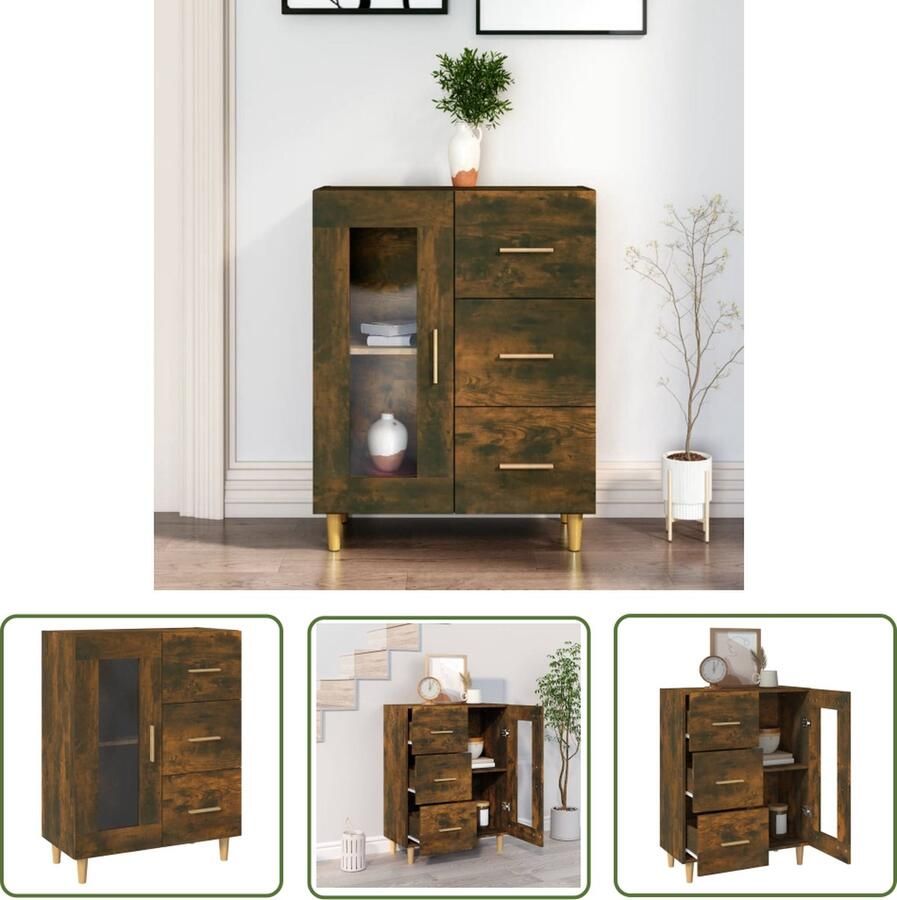 The Living Store Dressoir 69 5x34x90 cm bewerkt hout gerookt eikenkleurig Dressoir Bijzetkast Houten Dressoir Vintage Dressoir Landelijke Dressoir - Foto 2