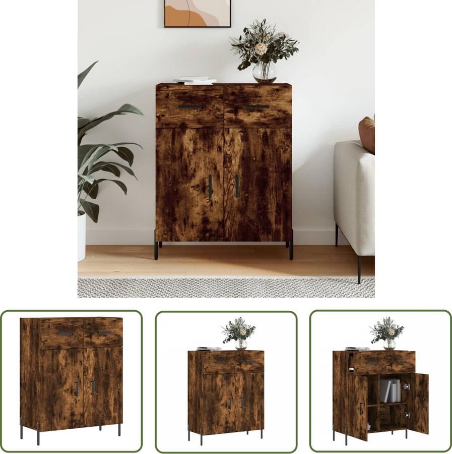 VidaXL Dressoir 69 5x34x90 cm bewerkt hout gerookt eikenkleurig Dressoir Houten Dressoir Vintage Dressoir Bruine Dressoir Industrieel Dressoir