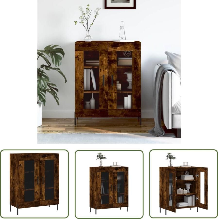 The Living Store Dressoir 69 5x34x90 cm bewerkt hout gerookt eikenkleurig Dressoir Vintage Dressoir Houten Dressoir Landelijk Dressoir Salontafel